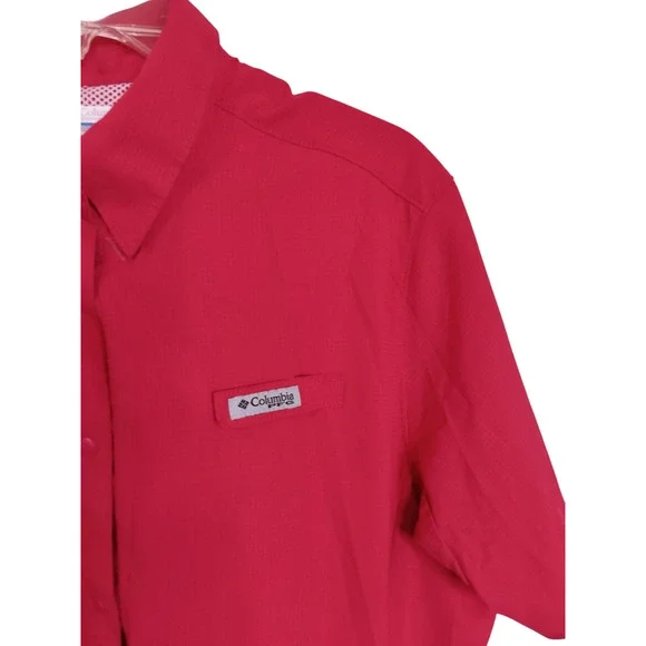3568) Columbia Women Fuchsia PFG Vented Button Down Short Sleeve Shirt XL - Picture 4 of 9